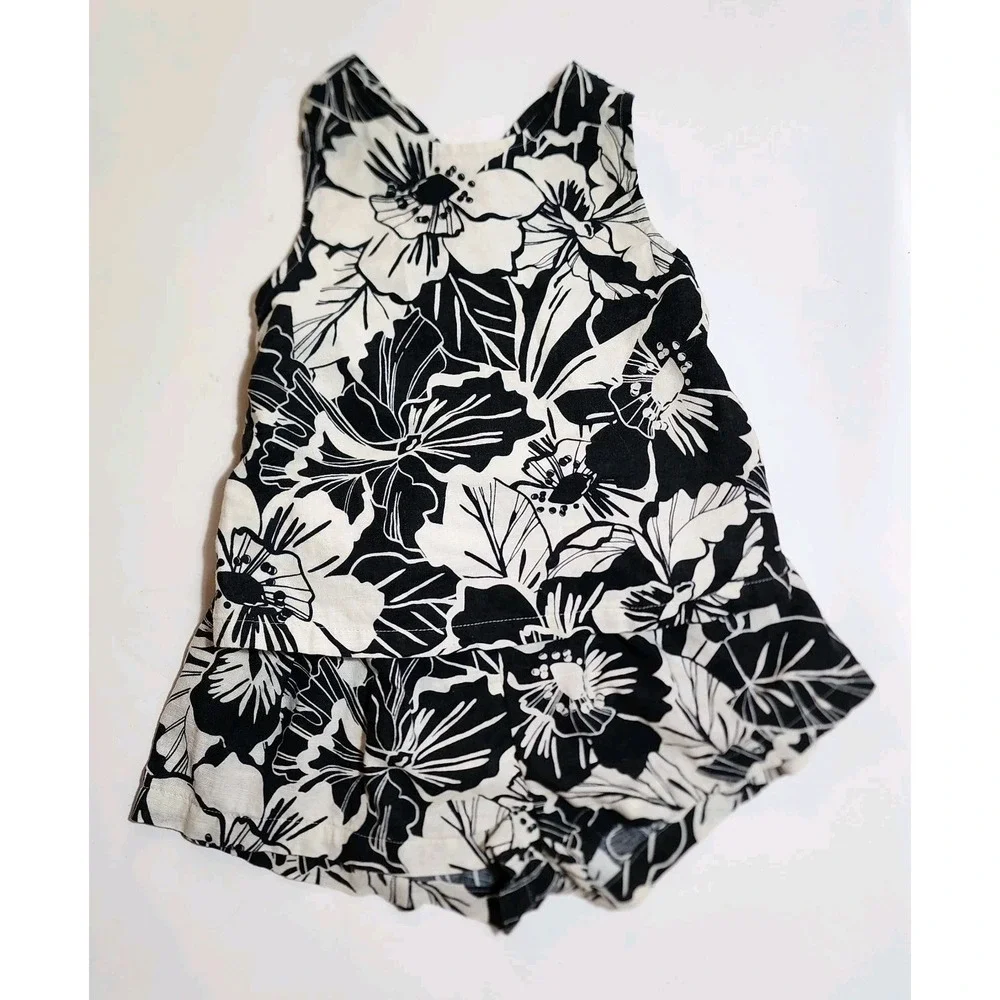 Gap Kids Linen Blend Tank & Shorts Set Youth Size 5 Black White Floral Summer